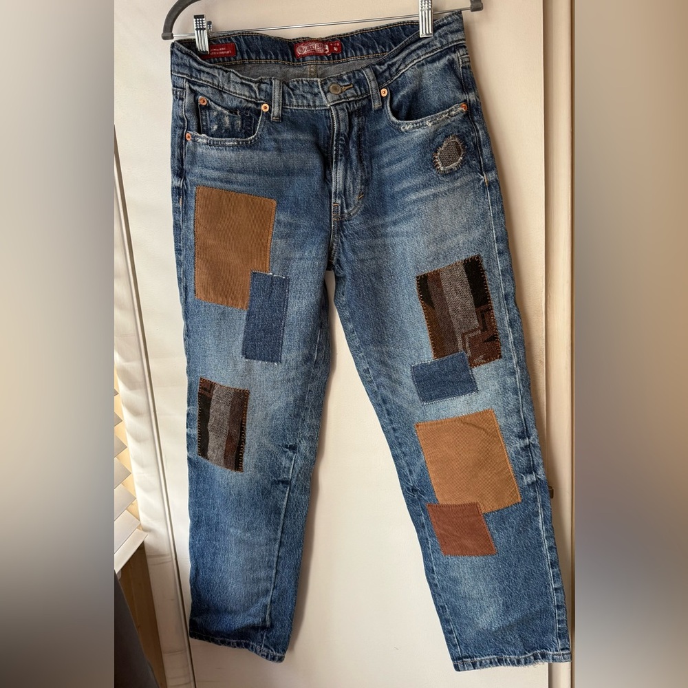 Lucky Brand Women’s Boyfriend Jeans with Brown and Blue Patchwork